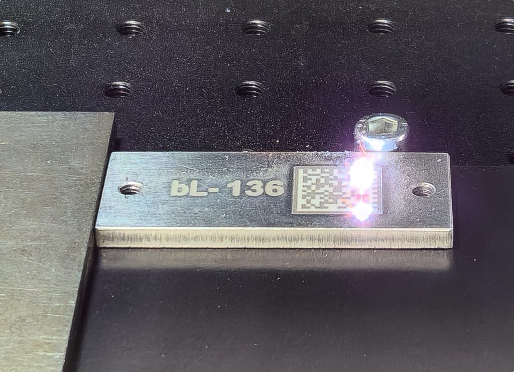 Active Laser Engraving of a Data Matrix Code with a Fiber Laser