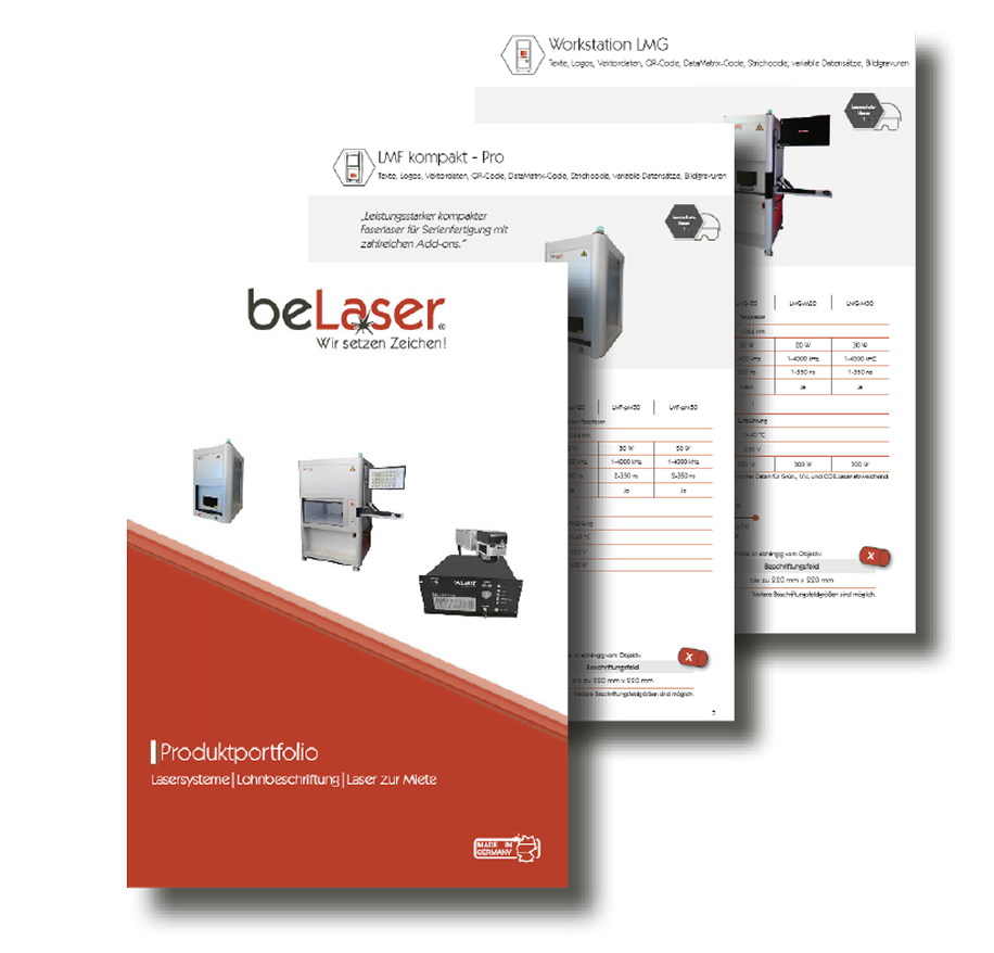 Cover of the beLaser product portfolio with an overview of all marking lasers